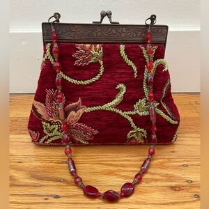 Elegant Handmade Red Beaded Clutch with Floral Design